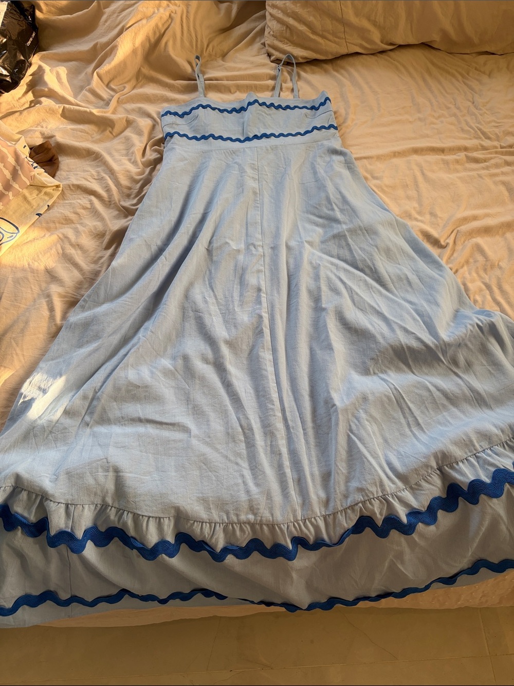 Light Blue Maxi Sundress with Blue Trim - Unbranded